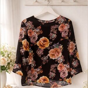 Mango Black Floral Blouse